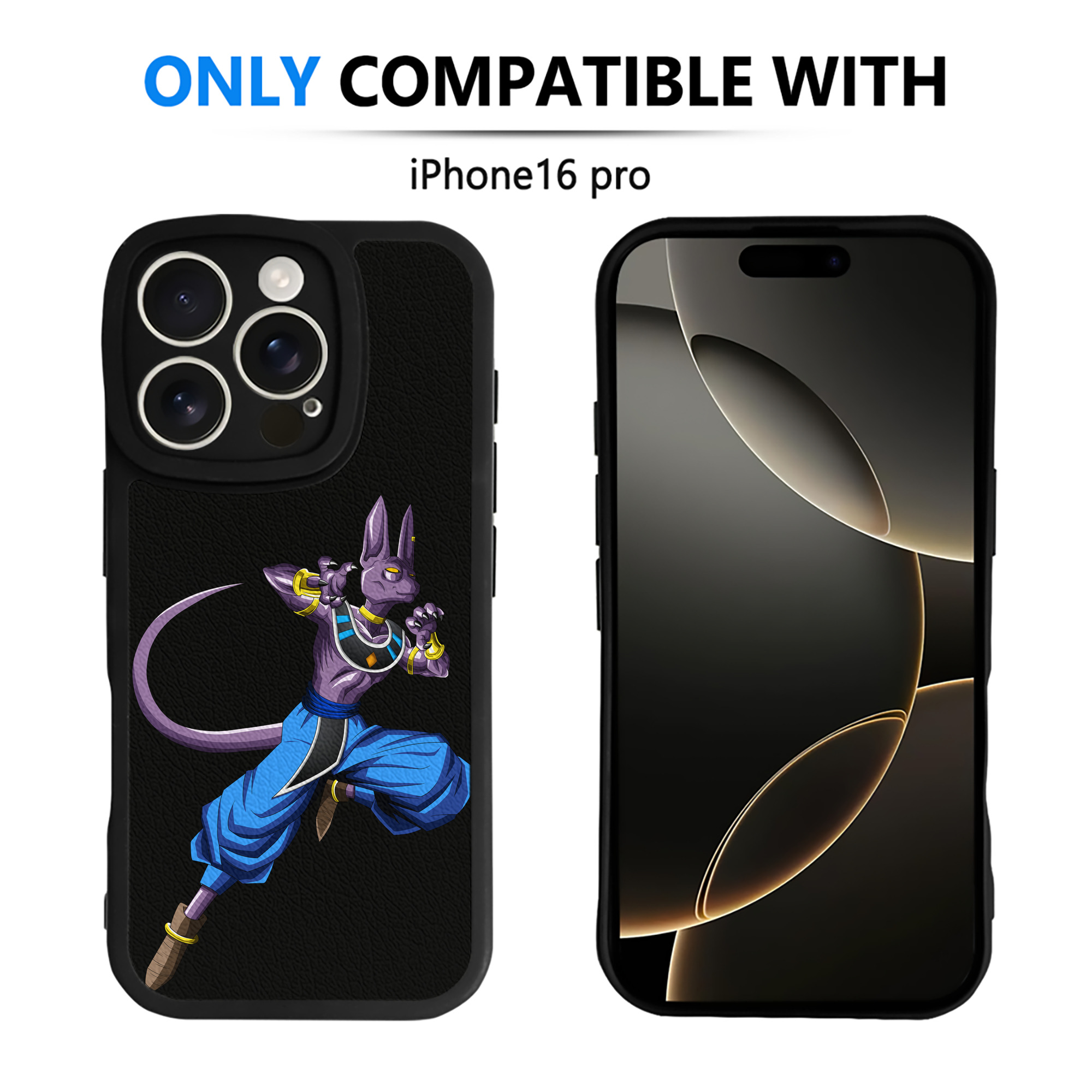（画像用） ドラゴンボール ビルス 破壊神ビルス DRAGON BALL Beerus Birusu 【iPhone 16シリーズ対応】シリコンスマホケース（レザー調） 材質：シリコン